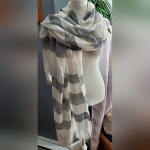Armani Collezioni Gray and White Striped Cotton Scarf